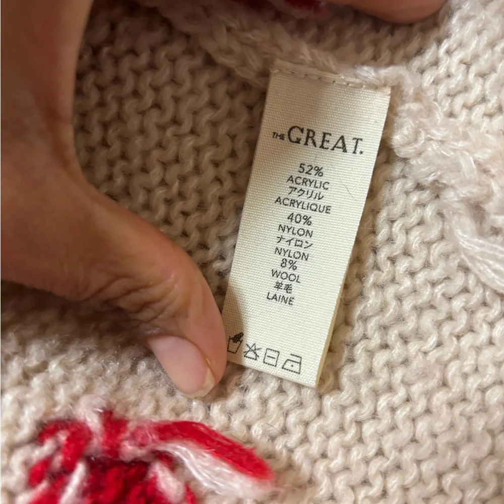 THE GREAT. Cream Cardigan with Red Heart Accents - Picture 6 of 16